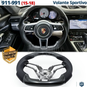 VOLANTE Deportivo para Porsche 911-991 15-18, Plano en Carbono y Piel | Reemplazo Ergonómico