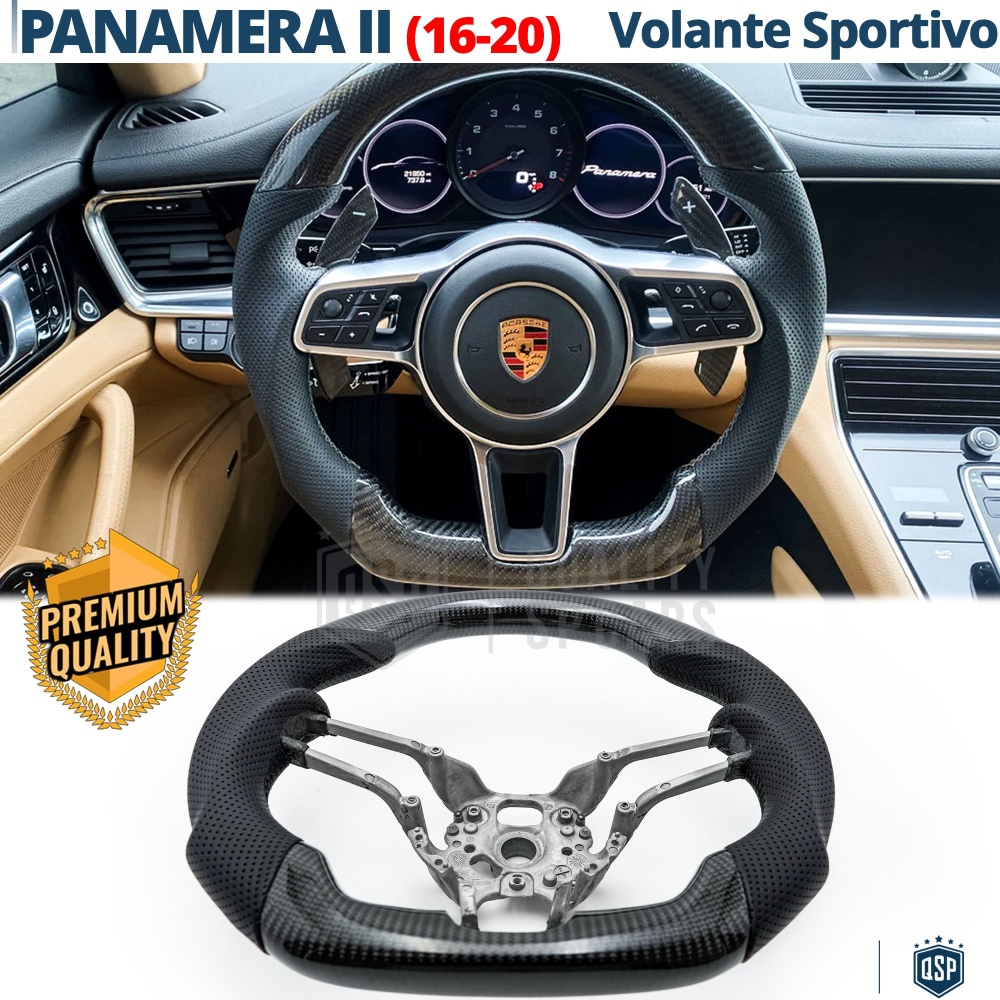 VOLANTE Deportivo para Porsche Panamera 2 16-20, Plano en Carbono y Piel | Reemplazo Ergonómico