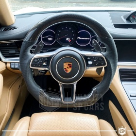 VOLANTE Deportivo para Porsche Panamera 2 16-20, Plano en Carbono y Piel | Reemplazo Ergonómico
