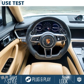 VOLANTE Deportivo para Porsche Panamera 2 16-20, Plano en Carbono y Piel | Reemplazo Ergonómico