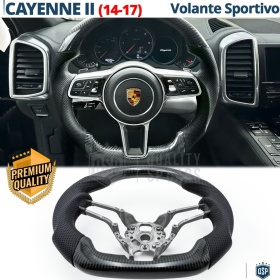 VOLANTE Sportivo Per Porsche Cayenne 2 14-17, Base Piatta Carbonio e Pelle | Ricambio Ergonomico