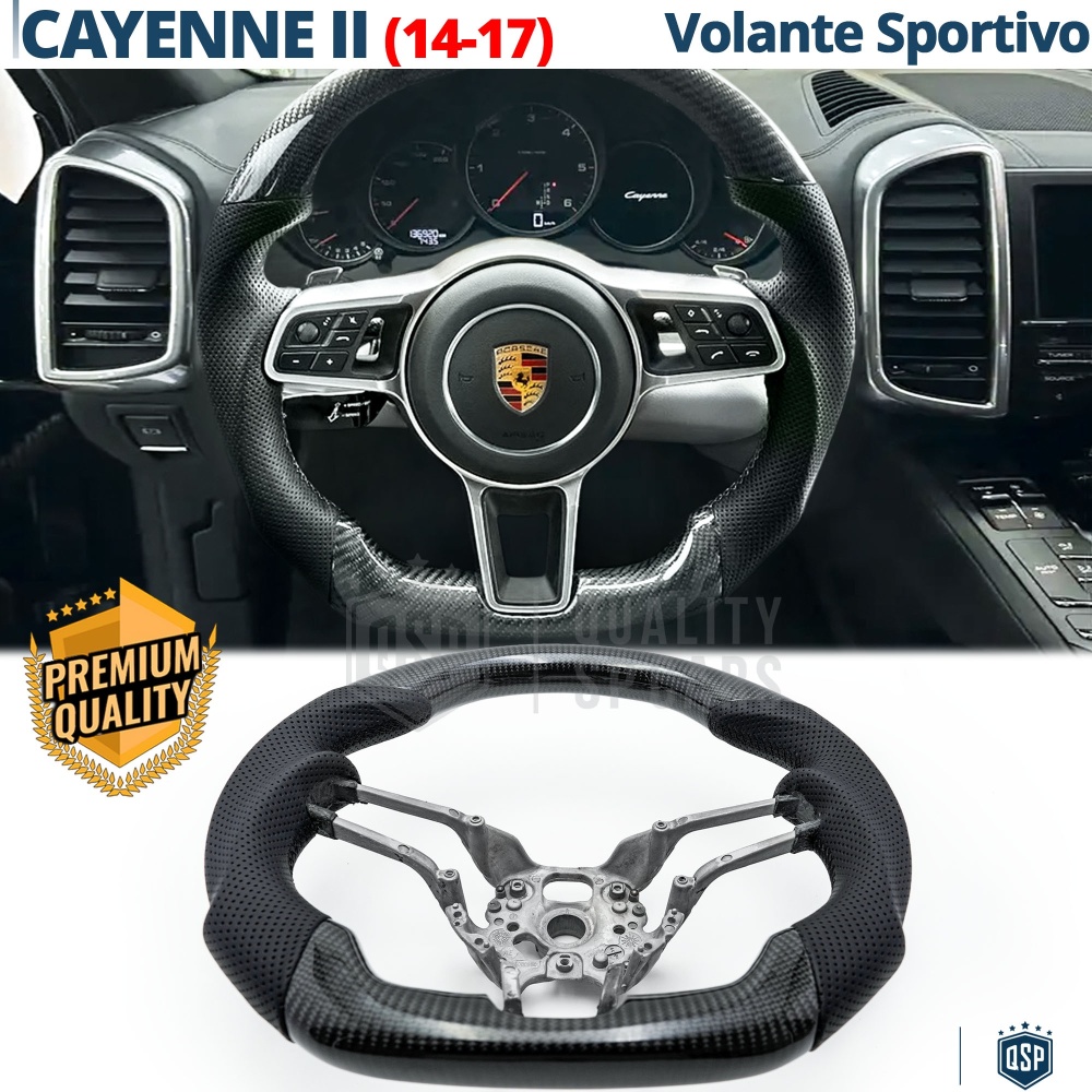VOLANTE Sportivo Per Porsche Cayenne 2 14-17, Base Piatta Carbonio e Pelle | Ricambio Ergonomico