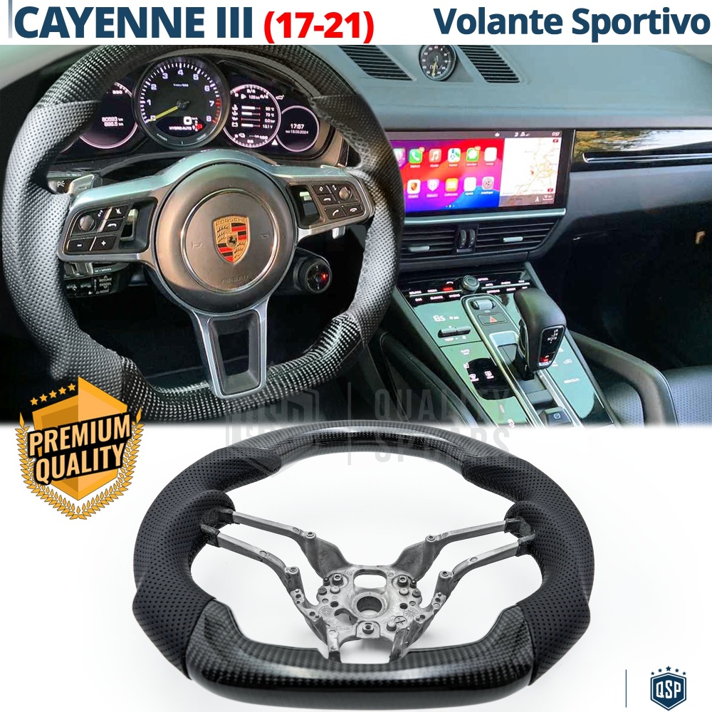 VOLANTE Deportivo para Porsche Cayenne 3 (17-21), Plano en Carbono y Piel | Reemplazo Ergonómico