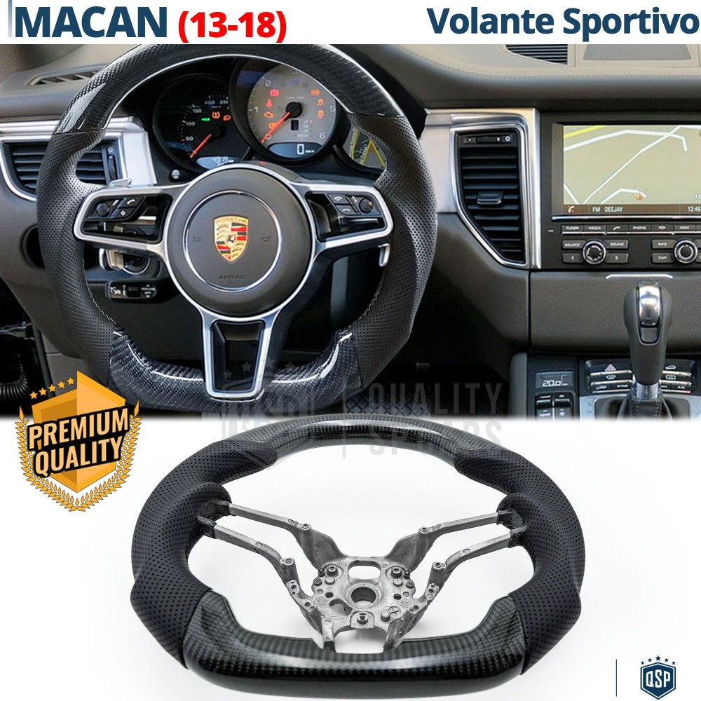 VOLANTE Deportivo para Porsche Macan 13-18, Plano en Carbono y Piel | Reemplazo Ergonómico