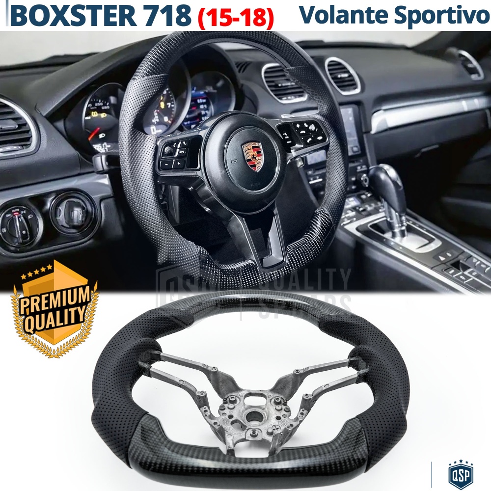 VOLANTE Sportivo Per Porsche Boxster-718, Base Piatta in Carbonio e Pelle | Ricambio Ergonomico