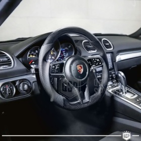VOLANTE Sportivo Per Porsche Boxster-718, Base Piatta in Carbonio e Pelle | Ricambio Ergonomico