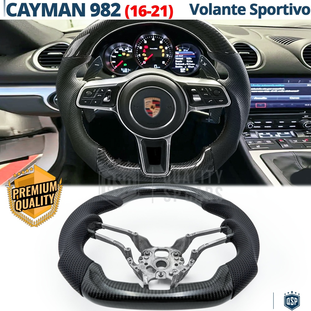 VOLANTE Deportivo para Porsche Cayman-982, Plano en Carbono y Piel | Reemplazo Ergonómico