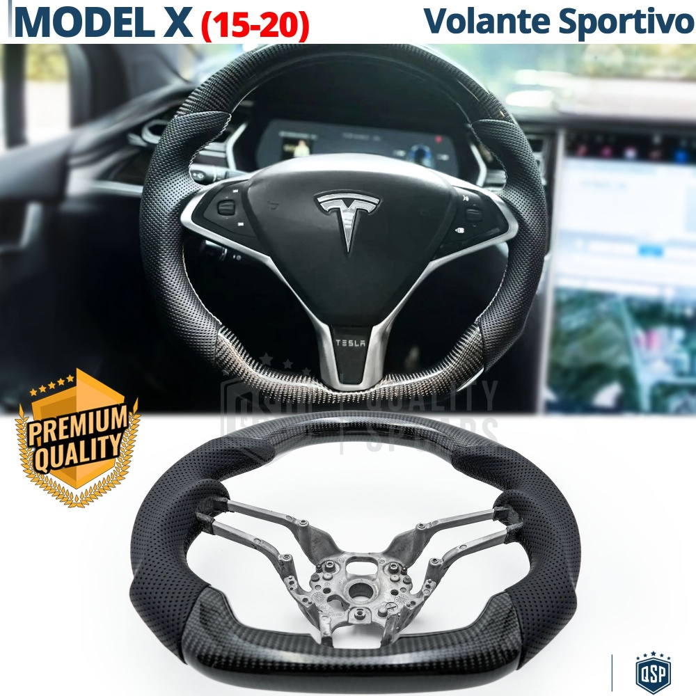 VOLANTE Deportivo para Tesla Model X, Plano en Carbono y Piel | Reemplazo Ergonómico