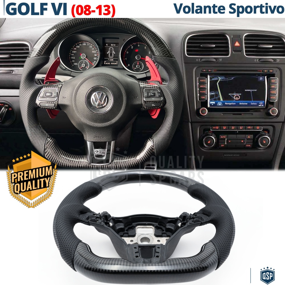 VOLANTE Sportivo Per VW Golf 6, Base Piatta, in Carbonio e Pelle | Ricambio Ergonomico Perfetto