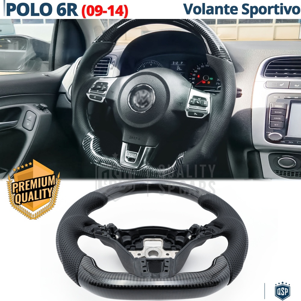 VOLANTE Deportivo para VW Polo 6R, Plano en Carbono y Piel | Reemplazo Ergonómico