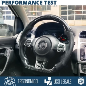 VOLANTE Deportivo para VW Polo 6R, Plano en Carbono y Piel | Reemplazo Ergonómico