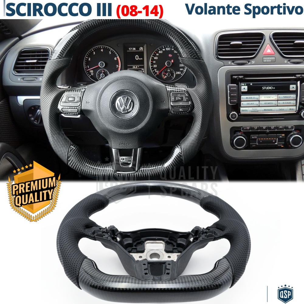 VOLANTE Deportivo para VW Scirocco 3, Plano en Carbono y Piel | Reemplazo Ergonómico