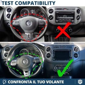VOLANTE Sportivo Per VW Tiguan 5N 10-11, Base Piatta, in Carbonio e Pelle | Ricambio Ergonomico