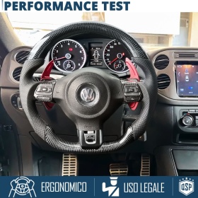 VOLANTE Sportivo Per VW Tiguan 5N 10-11, Base Piatta, in Carbonio e Pelle | Ricambio Ergonomico