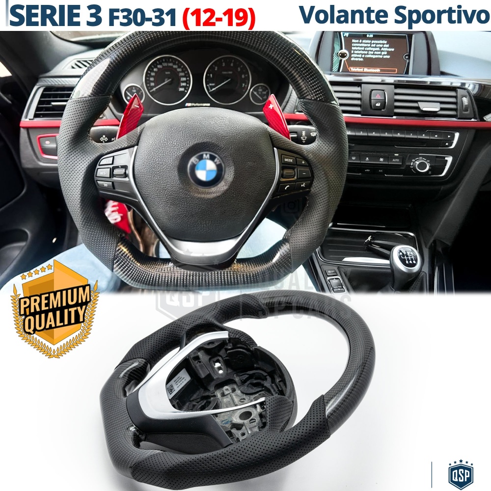 VOLANTE Deportivo para BMW Serie 3 F30 F31 Plano en Carbono y Piel | Reemplazo Ergonómico