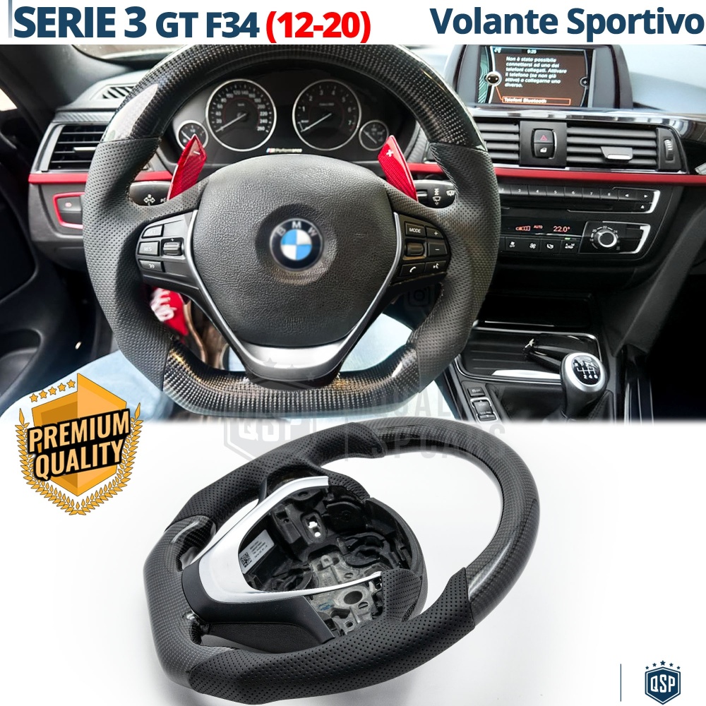 VOLANTE Deportivo para BMW Serie 3 GT F34 Plano en Carbono y Piel | Reemplazo Ergonómico