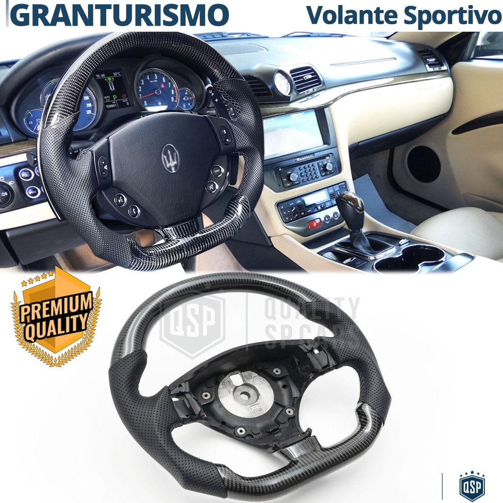VOLANTE Deportivo para Maserati GranTurismo, Plano en Carbono y Piel | Reemplazo Ergonómico