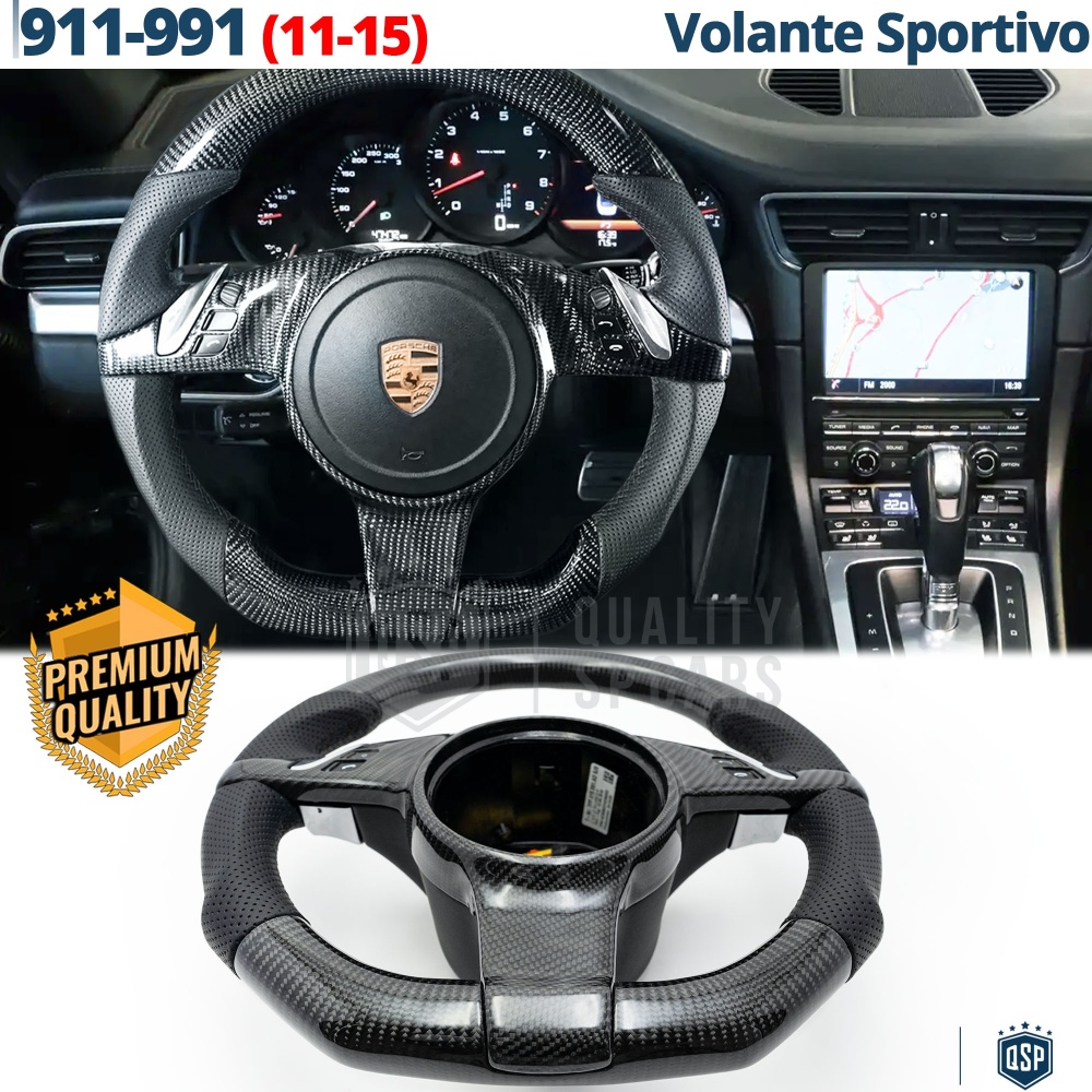 VOLANTE Deportivo para Porsche 911-991 11-15, Plano Carbono y Piel | Reemplazo Ergonómico