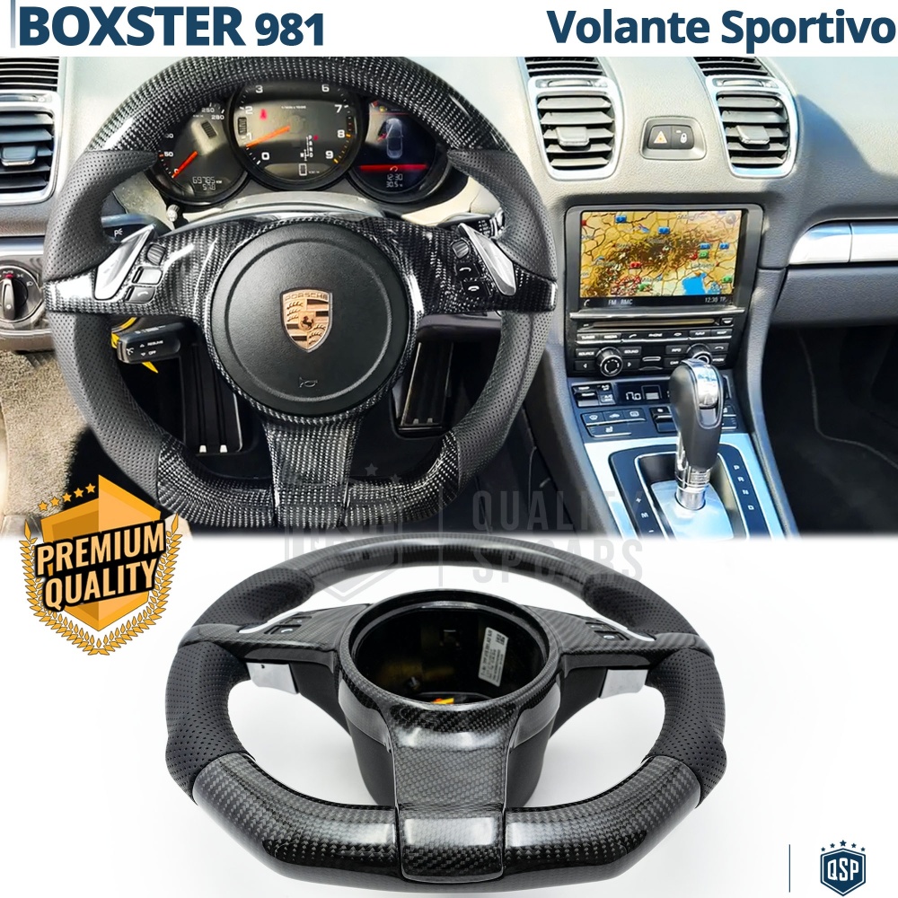 VOLANTE Deportivo para Porsche Boxster 981, Plano Carbono y Piel | Reemplazo Ergonómico