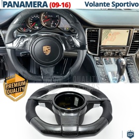 VOLANTE Deportivo para Porsche Panamera 09-16, Plano Carbono y Piel | Reemplazo Ergonómico