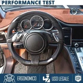 VOLANTE Deportivo para Porsche Panamera 09-16, Plano Carbono y Piel | Reemplazo Ergonómico