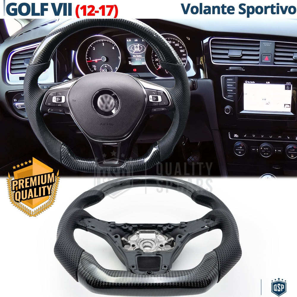 VOLANTE Deportivo para VW Golf 7 12-17, Plano en Carbono y Piel | Reemplazo Ergonómico  Perfecto