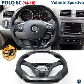 VOLANTE Deportivo para VW Polo 6C 14-18, Plano en Carbono y Piel | Reemplazo Ergonómico  Perfecto