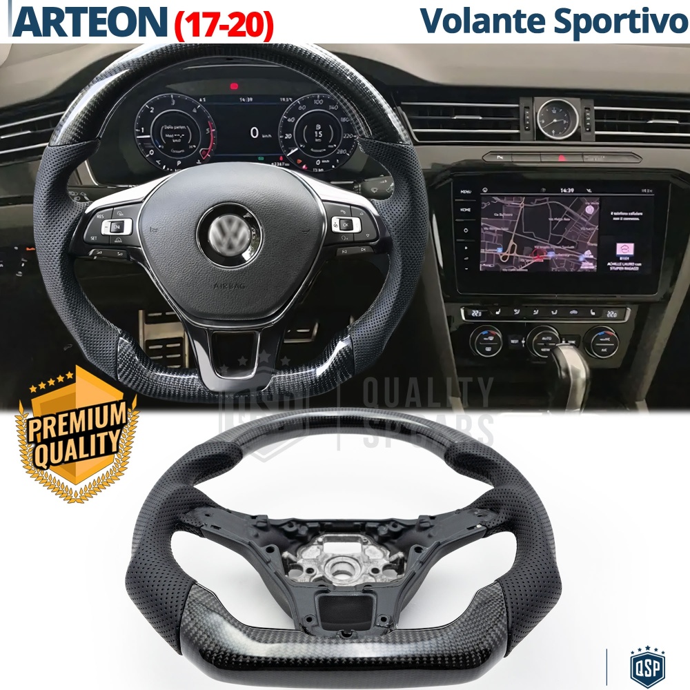 VOLANTE Deportivo para VW Arteon 17-20, Plano en Carbono y Piel | Reemplazo Ergonómico