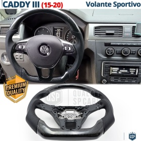 Sport STEERING WHEEL for VW Caddy 3 15-20, D Shape in Carbon and Leather | Replacement Ergonomic