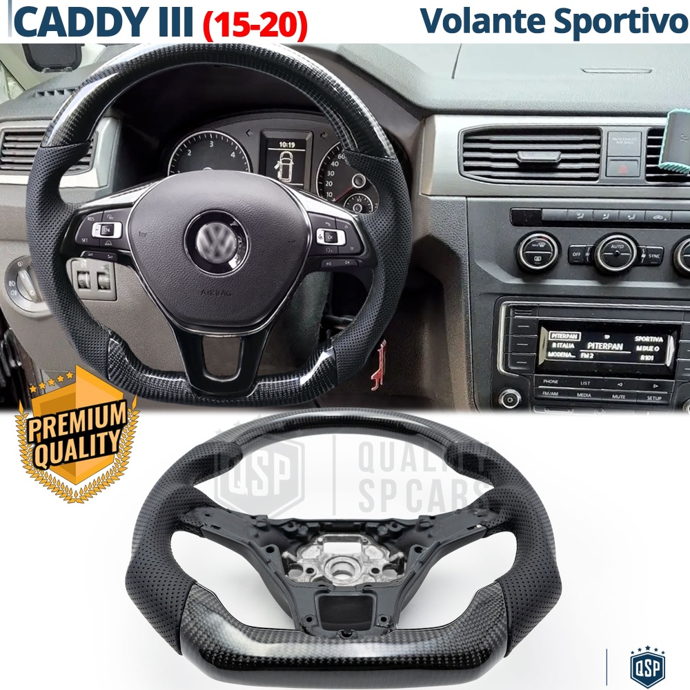 Sport STEERING WHEEL for VW Caddy 3 15-20, D Shape in Carbon and Leather | Replacement Ergonomic