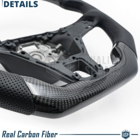 Sport STEERING WHEEL for VW Caddy 3 15-20, D Shape in Carbon and Leather | Replacement Ergonomic