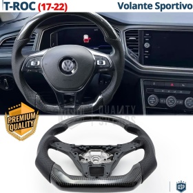 VOLANTE Deportivo para VW T-Roc 17-22, Plano en Carbono y Piel | Reemplazo Ergonómico