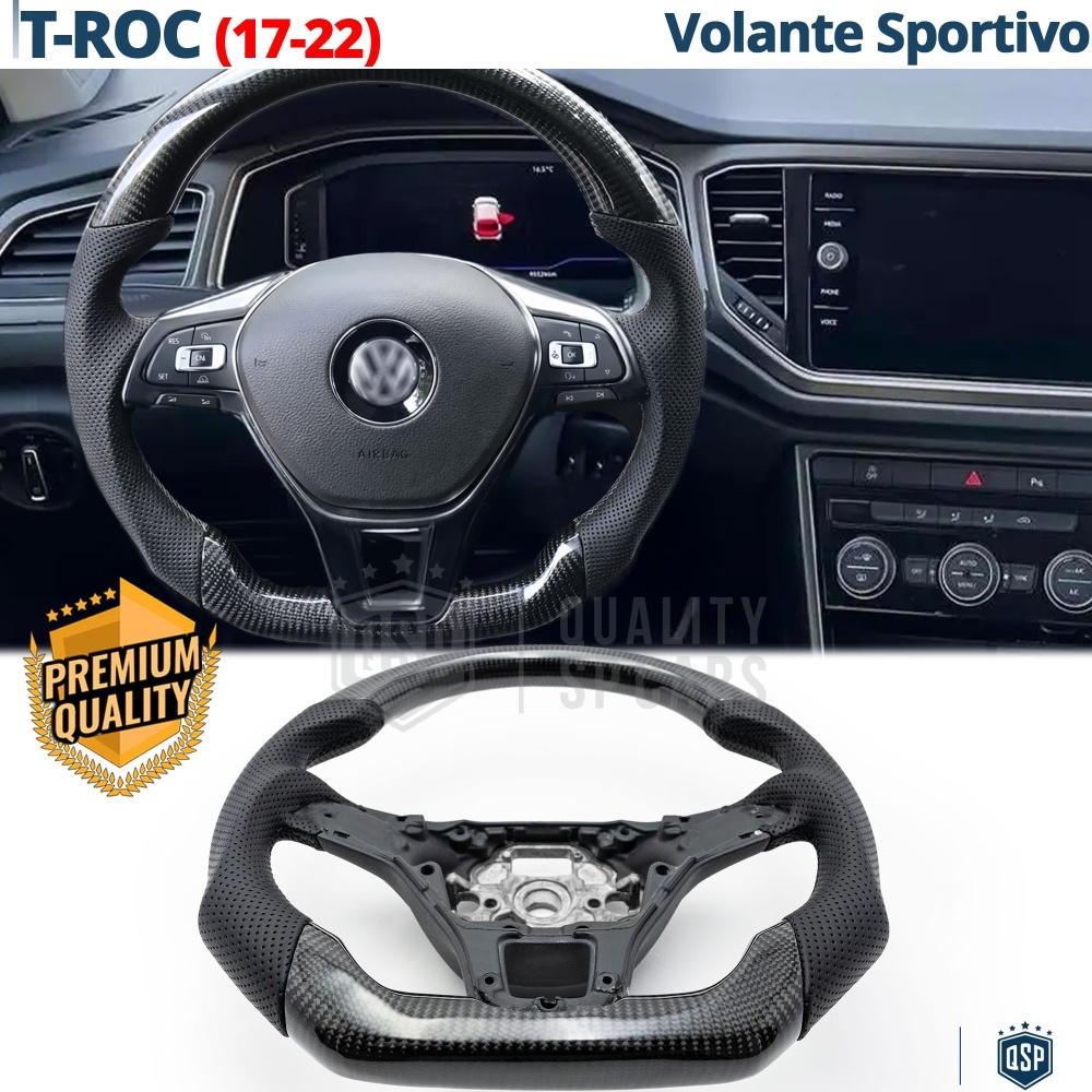 VOLANTE Deportivo para VW T-Roc 17-22, Plano en Carbono y Piel | Reemplazo Ergonómico
