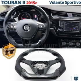 VOLANTE Deportivo para VW Touran 2, Plano en Carbono y Piel | Reemplazo Ergonómico