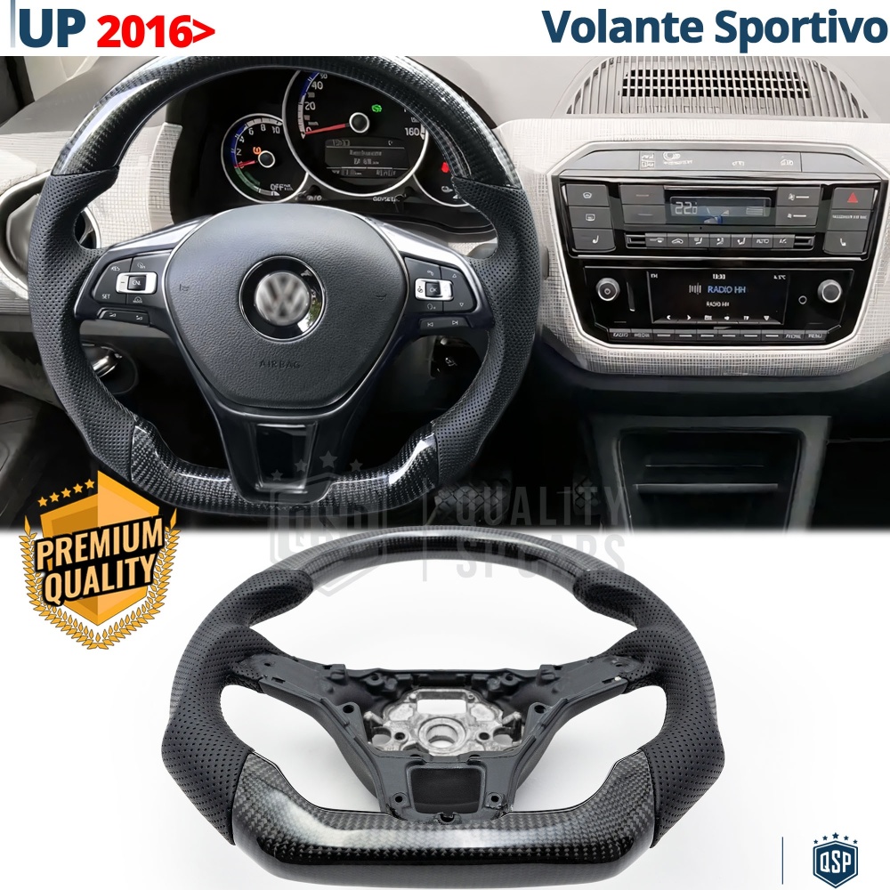 VOLANTE Deportivo para VW Up desde 2016, Plano en Carbono y Piel | Reemplazo Ergonómico