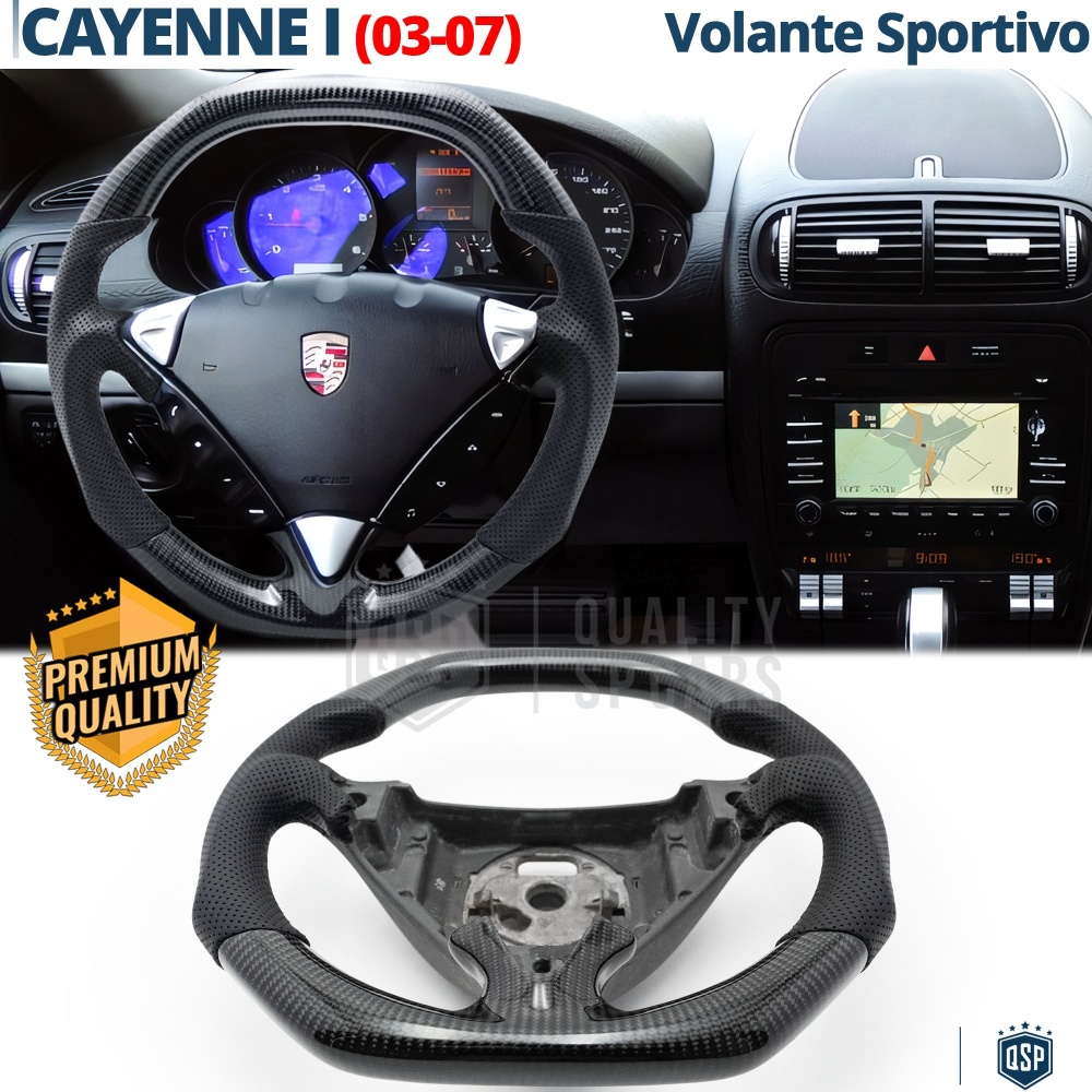 VOLANTE Deportivo para Porsche Cayenne 1 03-07, Plano en Carbono y Piel | Reemplazo Ergonómico