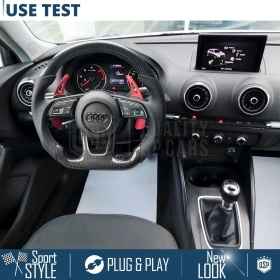 VOLANTE Sportivo Per Audi A3, S3, RS3 (8V) 16-20, Base Piatta in Carbonio e Pelle | Ricambio Ergonomico