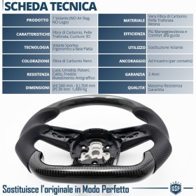 VOLANTE Sportivo Per Audi A3, S3, RS3 (8V) 16-20, Base Piatta in Carbonio e Pelle | Ricambio Ergonomico