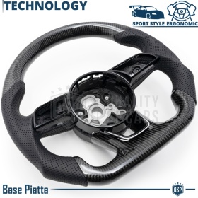 VOLANTE Sportivo Per Audi A3, S3, RS3 (8V) 16-20, Base Piatta in Carbonio e Pelle | Ricambio Ergonomico