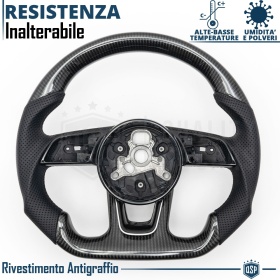 VOLANTE Sportivo Per Audi A3, S3, RS3 (8V) 16-20, Base Piatta in Carbonio e Pelle | Ricambio Ergonomico
