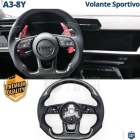 VOLANTE Deportivo para Audi A3 8Y, Plano en Carbono y Piel | Reemplazo Ergonómico