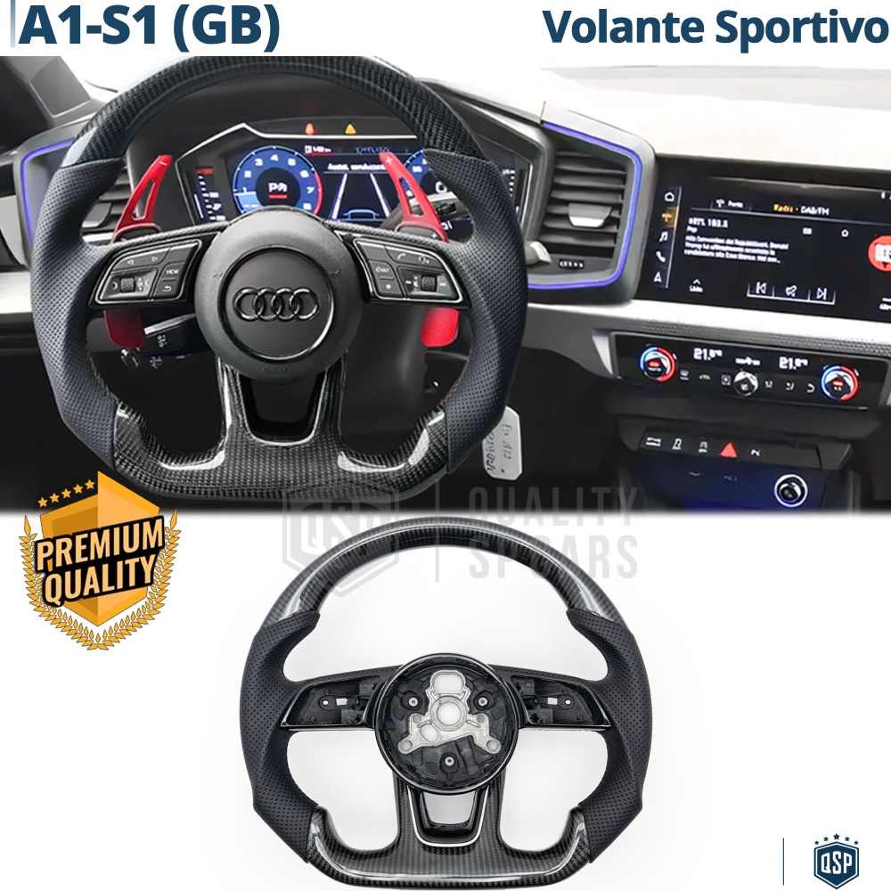 VOLANTE Deportivo para Audi A1, S1 (GB), Plano en Carbono y Piel | Reemplazo Ergonómico