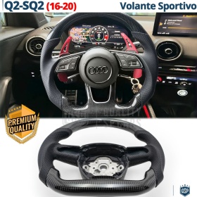 VOLANTE Deportivo para Audi Q2, SQ2 16-20, Plano en Carbono y Piel | Reemplazo Ergonómico