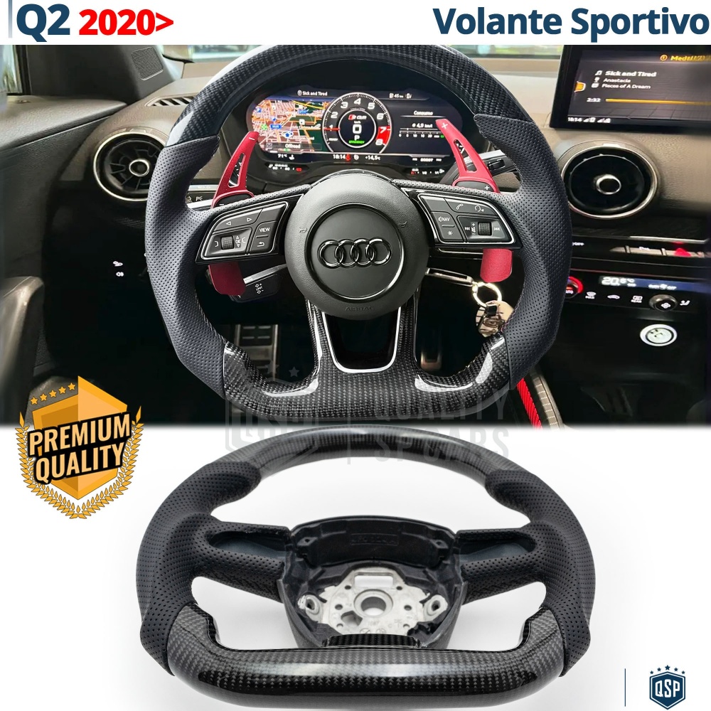 VOLANTE Deportivo para Audi Q2 desde 2020, Plano en Carbono y Piel | Reemplazo Ergonómico