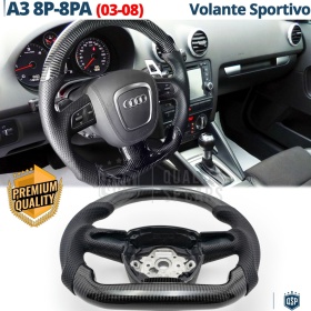 VOLANTE Deportivo para Audi A3 8P-8PA 03-08, Plano en Carbono y Piel | Reemplazo Ergonómico