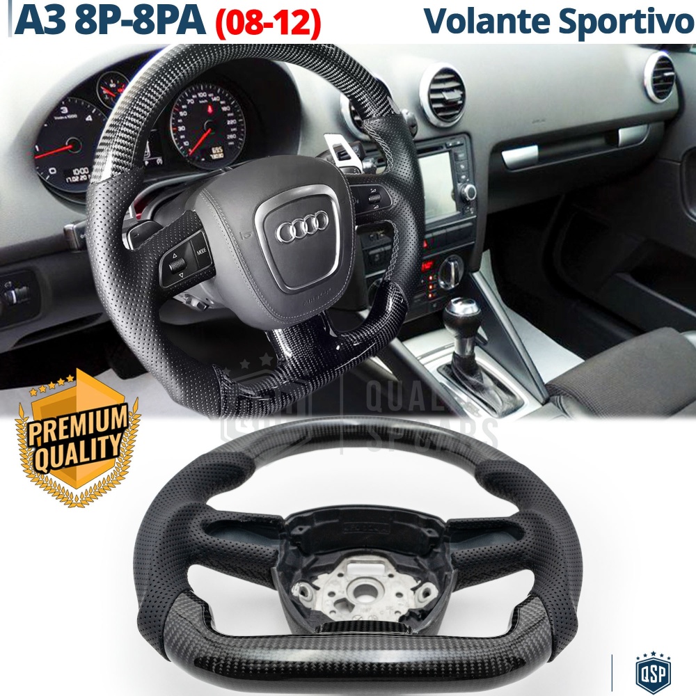 VOLANTE Deportivo para Audi A3 8P-8PA 08-12, Plano en Carbono y Piel | Reemplazo Ergonómico