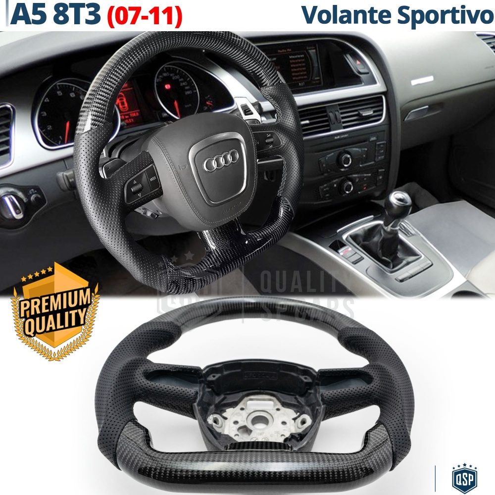 VOLANTE Deportivo para Audi A5 8T3 07-11, Plano en Carbono y Piel | Reemplazo Ergonómico