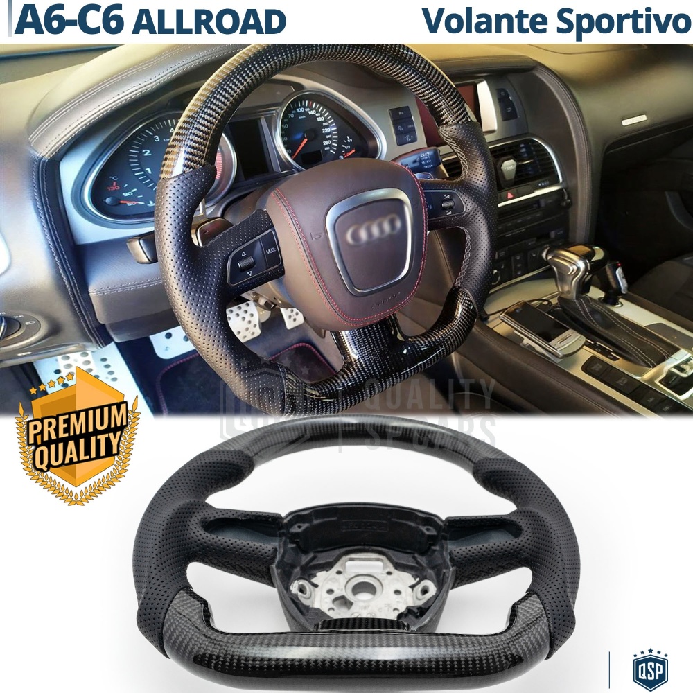 VOLANTE Deportivo para Audi A6 C6 Allroad, Plano en Carbono y Piel | Reemplazo Ergonómico