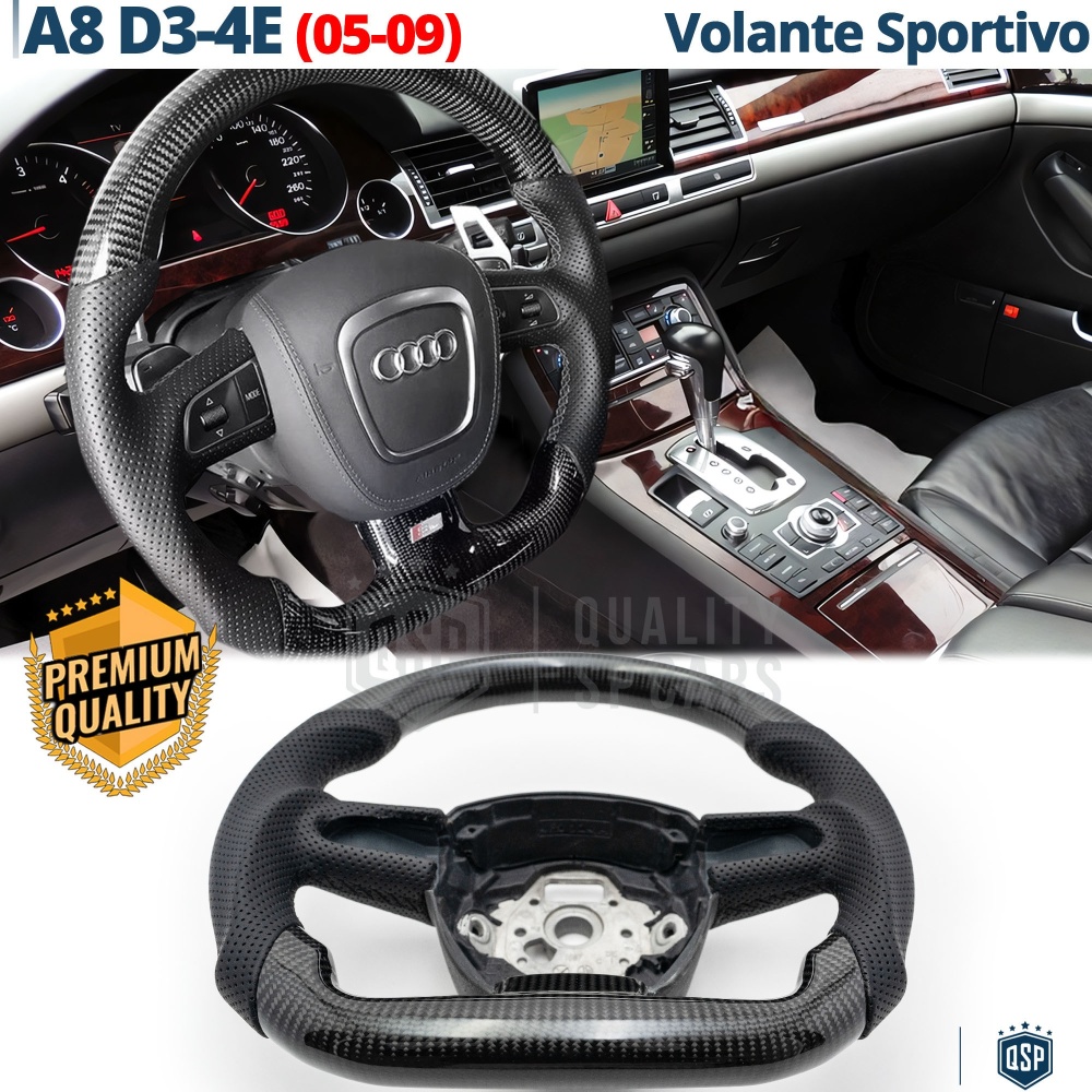 VOLANTE Deportivo para Audi A8 D3-4E 05-09, Plano en Carbono y Piel | Reemplazo Ergonómico