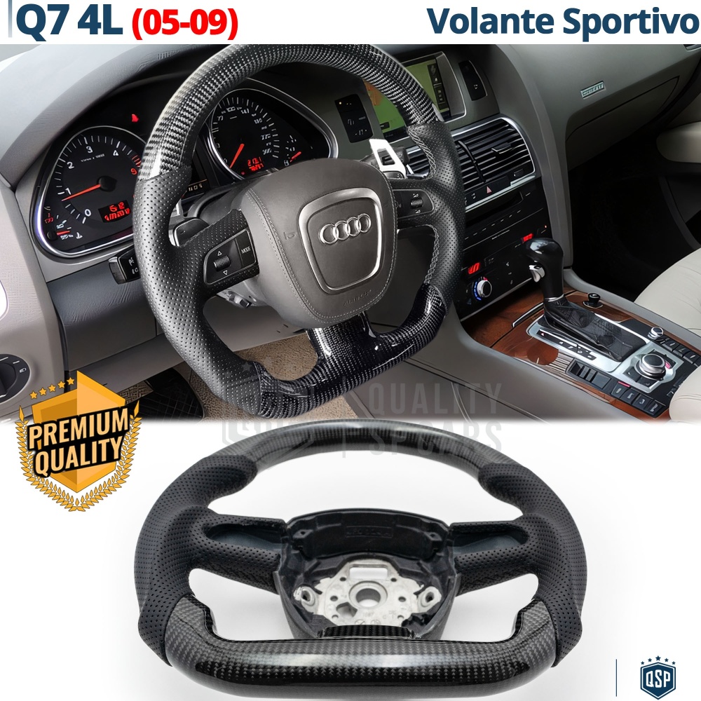VOLANTE Deportivo para Audi Q7 4L 05-09, Plano en Carbono y Piel | Reemplazo Ergonómico